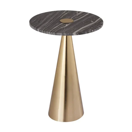 Gold Cone Base Darker Marble Top Accent Side Table