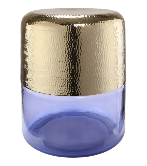 Gold Hammered Metal & Purple Glass Base Accent Table Stool