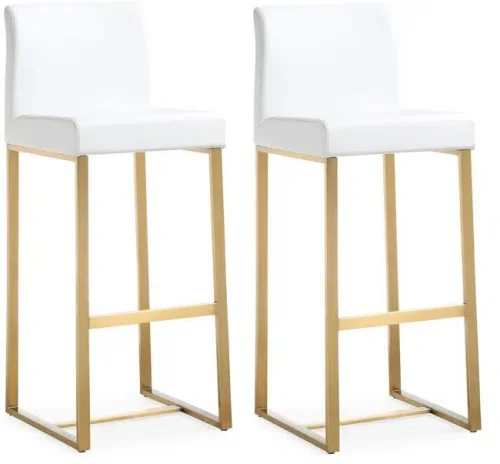 Gold Metal White Faux Leather Bar or Counter Stool Set 2