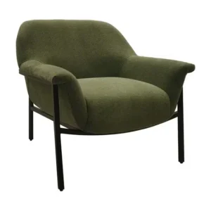 Green Fabric Curved Back Black Metal Frame Accent Chair
