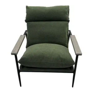 Green Fabric Mid Century Black Metal Frame Accent Chair