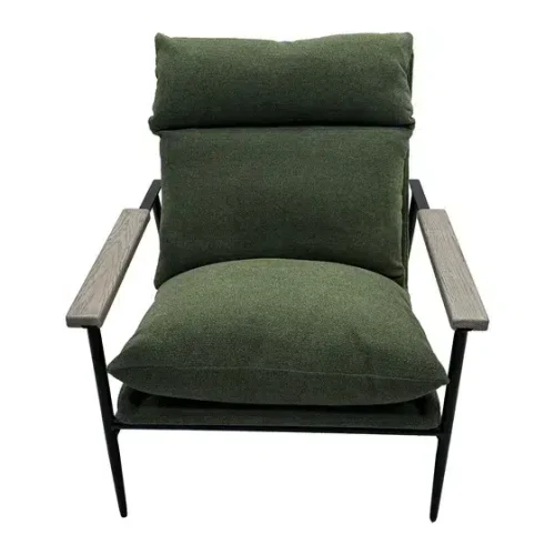 Green Fabric Mid Century Black Metal Frame Accent Chair