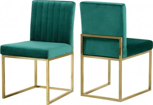 Green Velvet Accent Armless Dining Chair Channel Tufting Set of 2