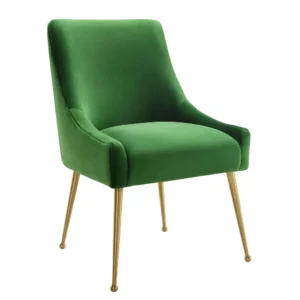 Green Velvet Accent Dining Chair Gold Back Handle & Legs