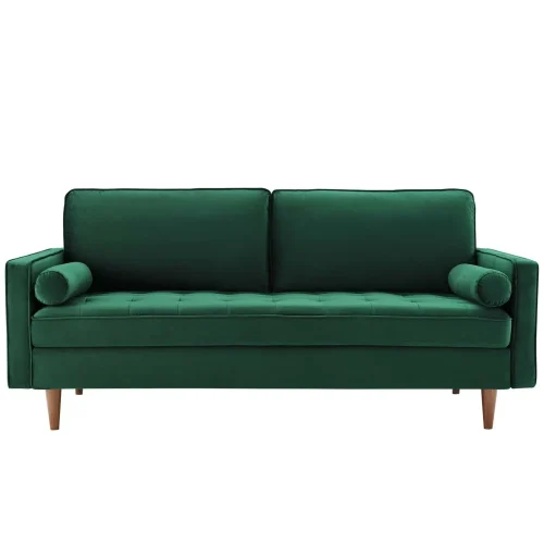 Green Velvet Mid Century Modern Accent Sofa