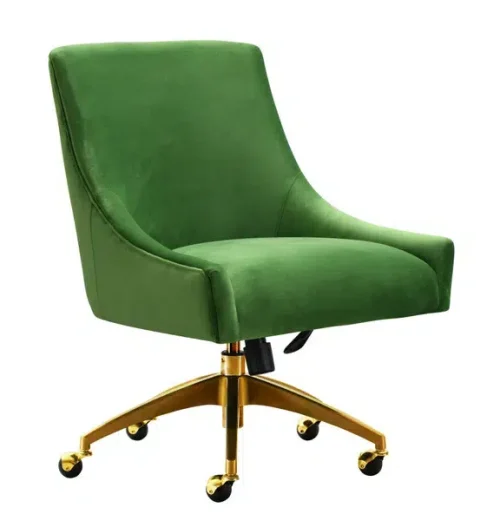 Green Velvet Swivel Office Desk Chair Gold Base Wheels