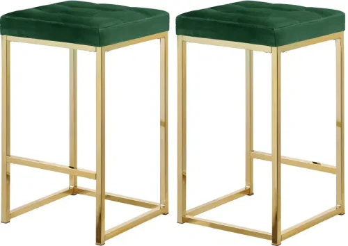 Green Velvet Tufted Backless Counter Stool Gold Base Set 2