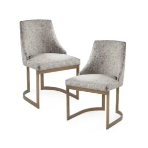 Grey Fabric Mid Century Dining Chair Curved Metal Legs - Set 2