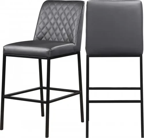 Grey Faux Leather Diamond Quilted Bar Stool Black Legs Set of 2