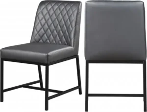 Grey Faux Leather Diamond Quilted Dining Chair Black Legs Set of 2
