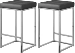 Grey Faux Leather Tufted Backless Counter Stool Chrome Base Set 2