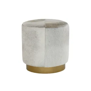 Grey Frosted Hide Round Leather Footstool Ottoman
