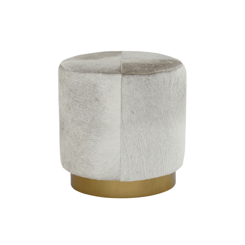 Grey Frosted Hide Round Leather Footstool Ottoman