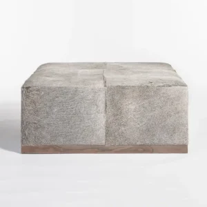 Grey Frosted Tan Hide Square Leather Coffee Table Ottoman