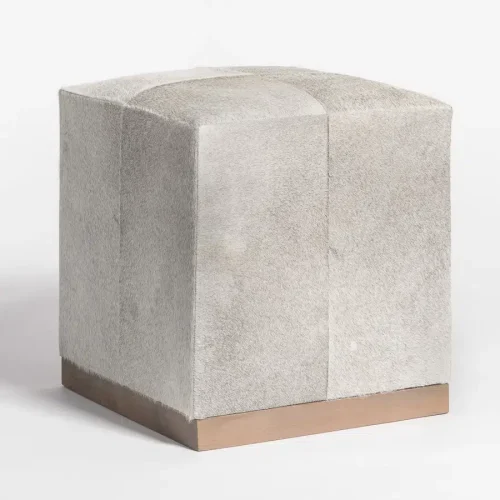 Grey Frosted Tan Hide Square Leather Footstool Ottoman