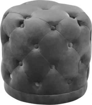 Grey Round Velvet Tufted Ottoman Footstool