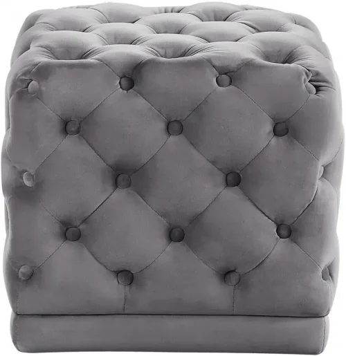 Grey Square Velvet Tufted Ottoman Footstool