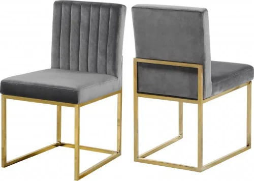 Grey Velvet Accent Armless Dining Chair Channel Tufting Set of 2