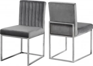 Grey Velvet Accent Armless Dining Chair Silver Channel Tufting Set of 2