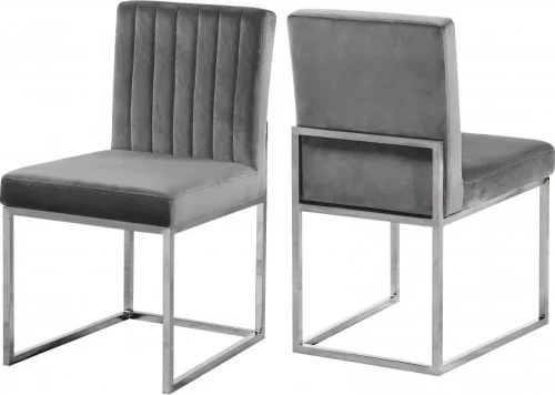Grey Velvet Accent Armless Dining Chair Silver Channel Tufting Set of 2