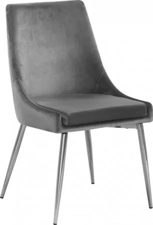 Grey Velvet Accent Chair Silver Toothpick Legs Set of 2