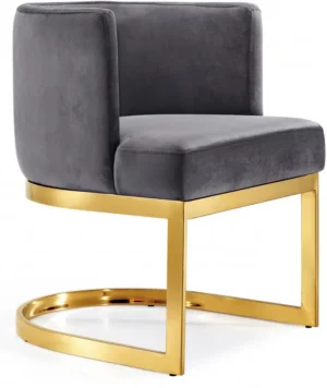 Grey Velvet Barrel Shape Gold Base Dining Accent Chair