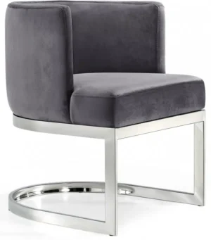 Grey Velvet Barrel Shape Silver Base Dining Accent Chair