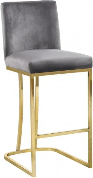 Grey Velvet Curved Stool Gold Base