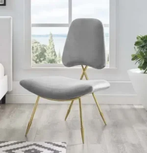 Grey Velvet Gold Toothpick Leg Lounge Chair