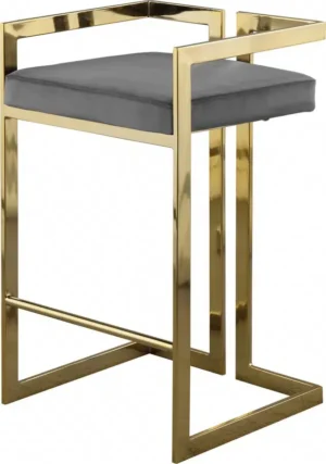 Grey Velvet Seat Counter Stool Gold Angular Body