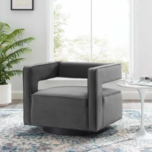 Grey Velvet Swivel Square Cut Back Lounge Chair