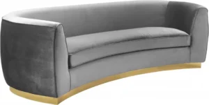 Grey Velvet Vertical Curved Sofa Gold Base