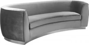 Grey Velvet Vertical Curved Sofa Silver Base