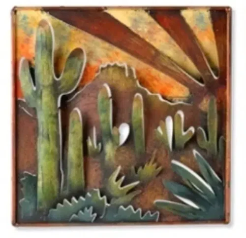 Handmade Metal Southwestern Saguaro Cactus Agave Desert Wall Art