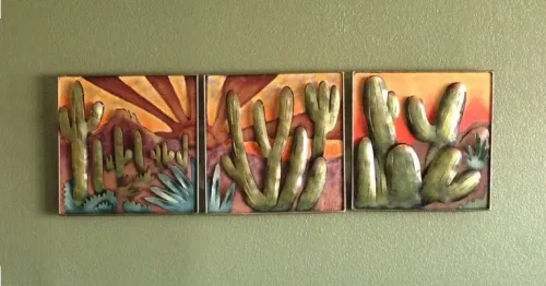 Handmade Southwestern Saguaro Cactus Agave Desert Wall Art