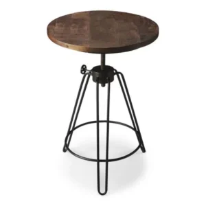 Industrial Style Wood & Iron Adjustable Accent Table