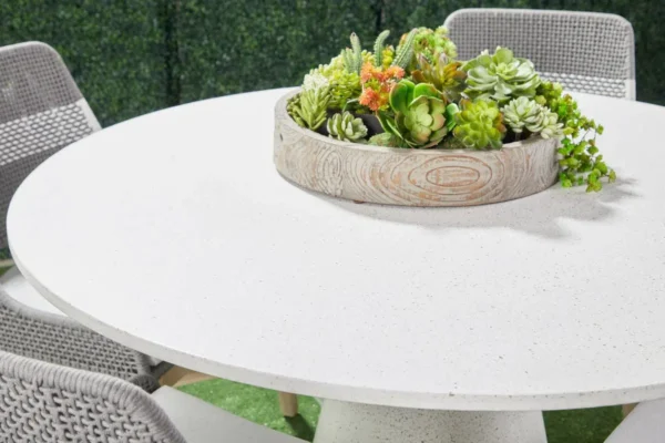 Ivory Terrazzo Round 55" Top Cone Base Dining Table