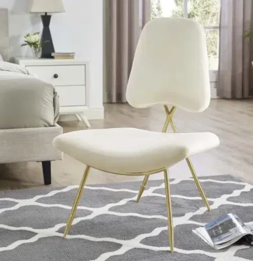 Ivory Velvet Gold Toothpick Leg Lounge Chair