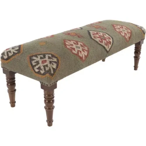 Jute Kilim Woven Southwestern Style Multi Print Bench