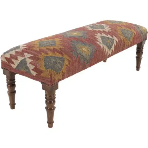 Jute Kilim Woven Southwestern Style Print Bench