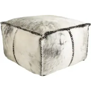 Large Square Hair on Hide Leather Square Blanket Stitch Pouf