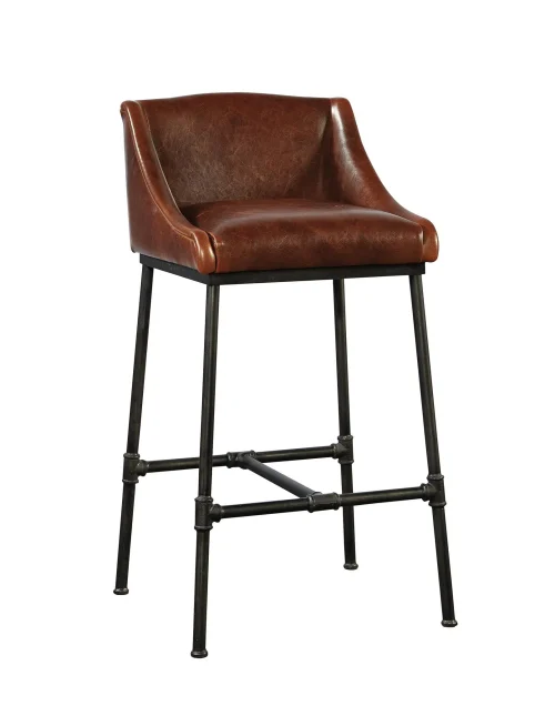 Leather & Iron Pipe Comfort Bar Stool