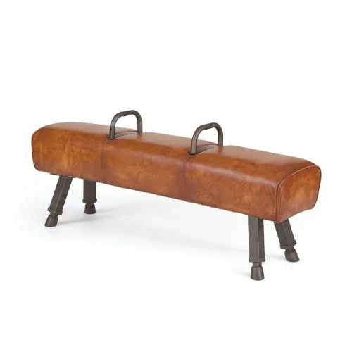 Leather Pommel Horse Bench Iron Handles Wood Horse Feet