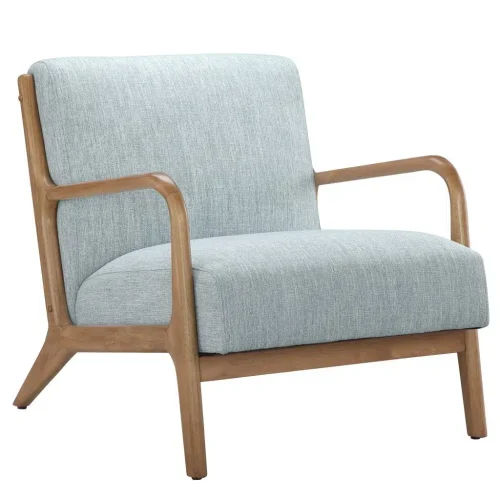 Light Blue Fabric & Elm Wood Finish Lounge Chair