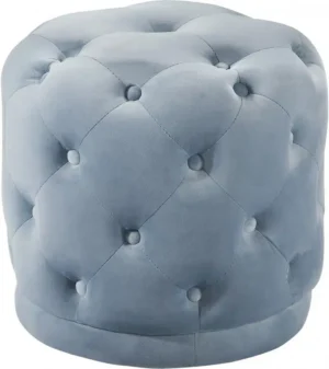 Light Blue Round Velvet Tufted Ottoman Footstool