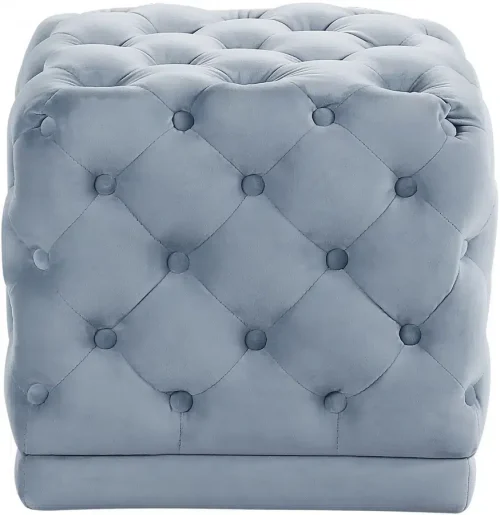 Light Blue Square Velvet Tufted Ottoman Footstool