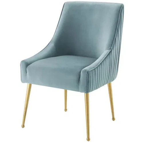 Light Blue Velvet Pleated Back Dining Accent Chair