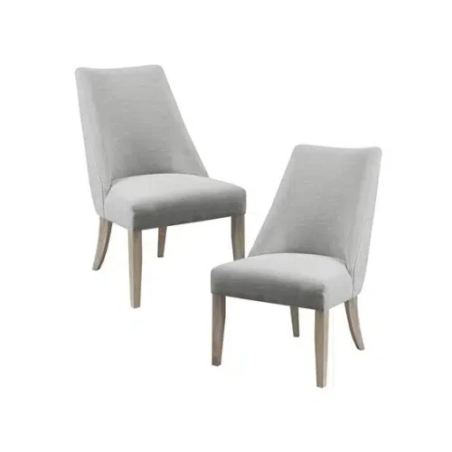 Light Grey Fabric Curved Back Sleek Dining Chairs Wood Legs - Set 2