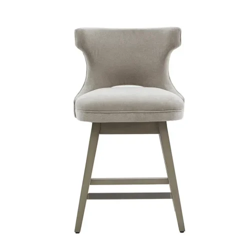 Light Grey Soft Fabric Grey Wood Silver Nailhead Trim Swivel Counter Stool