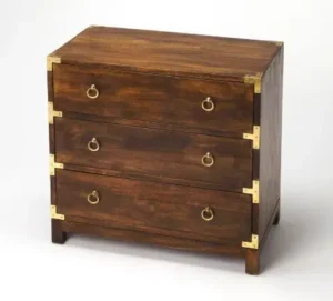 Mango Brown Chest of Drawers Cabinet Brass Hardware